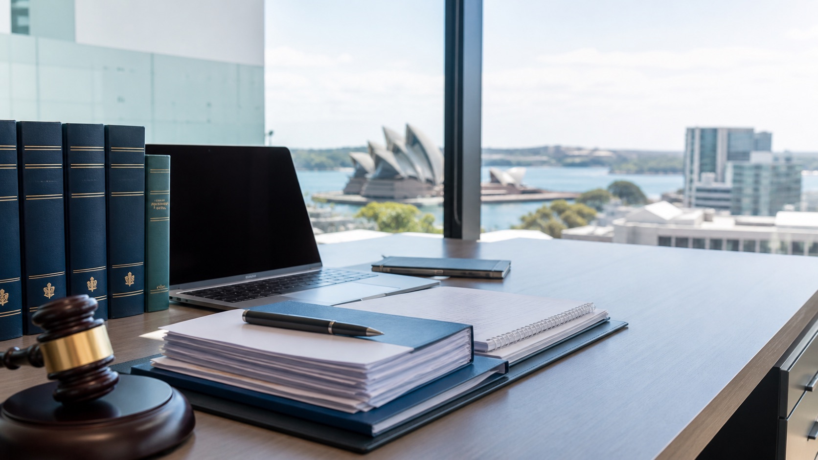 Documentos legales australianos en una oficina moderna